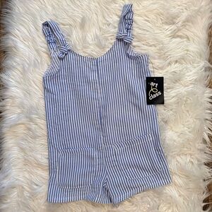 Art Class Girls Blue White Striped Romper One Piece Jumpsuit NWT Size 6/6X